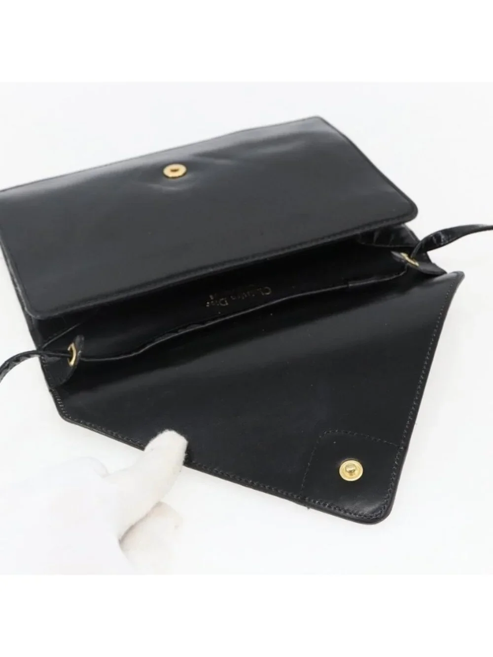 Authentic Christian Dior Shoulder Bag Leather Black Gold - Picture 7 of 16